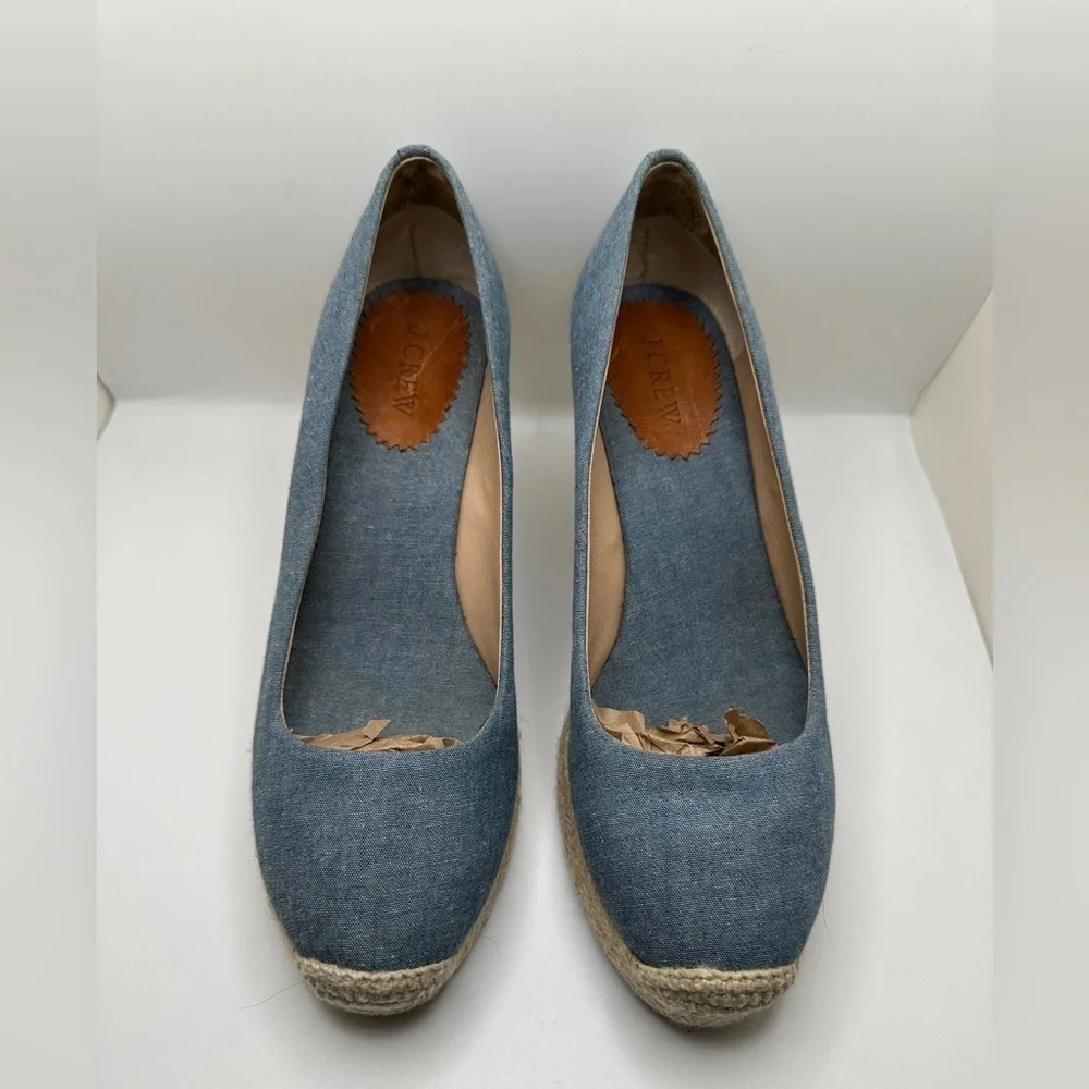 J.Crew Women’s Seville Espadrille Platform Wedge Canvas Light Blue Sz 9